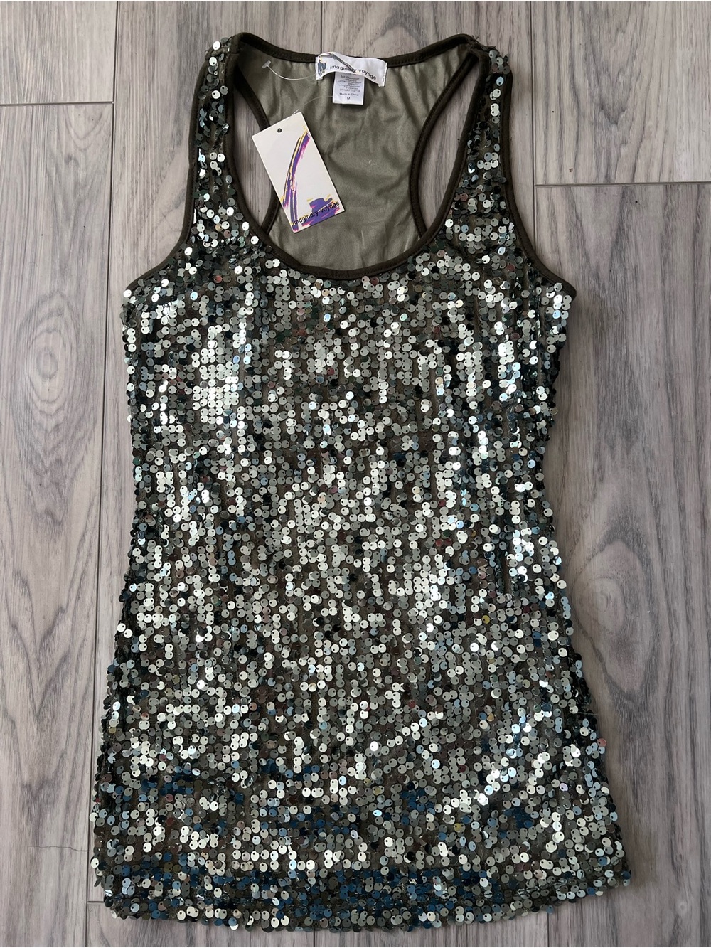 Sequin Racerback Tank Top - Olive Green